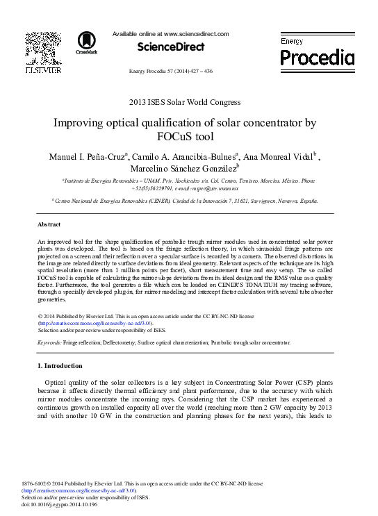 (PDF) Improving Optical Qualification of Solar Concentrator by FOCuS Tool