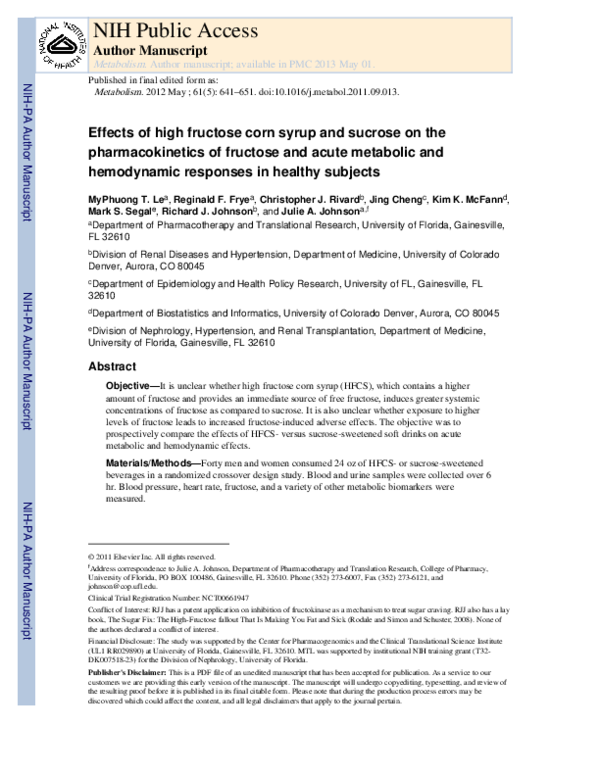(PDF) Effects of high-fructose corn syrup and sucrose on the ...