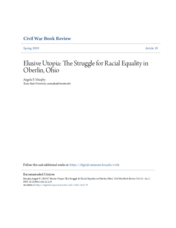 (PDF) Elusive Utopia: The Struggle for Racial Equality in Oberlin, Ohio