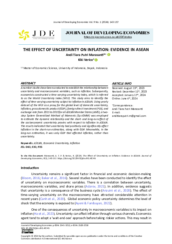(PDF) The Effect of Uncertainty on Inflation: Evidence in ASEAN