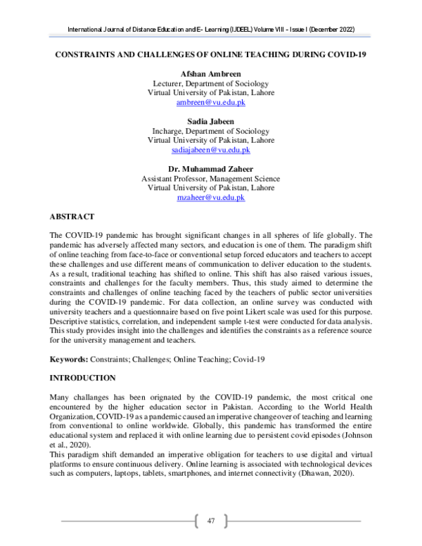 (PDF) Constraints and Challenges of Online Teaching During COVID-19