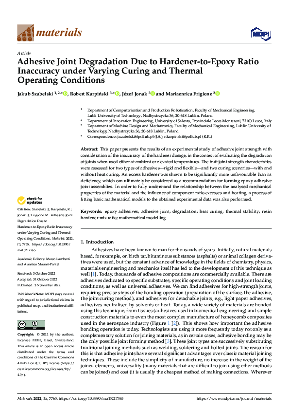 (PDF) Adhesive Joint Degradation Due to Hardener-to-Epoxy Ratio ...