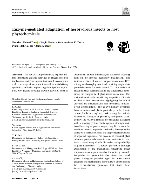 (PDF) Enzyme-mediated adaptation of herbivorous insects to host ...
