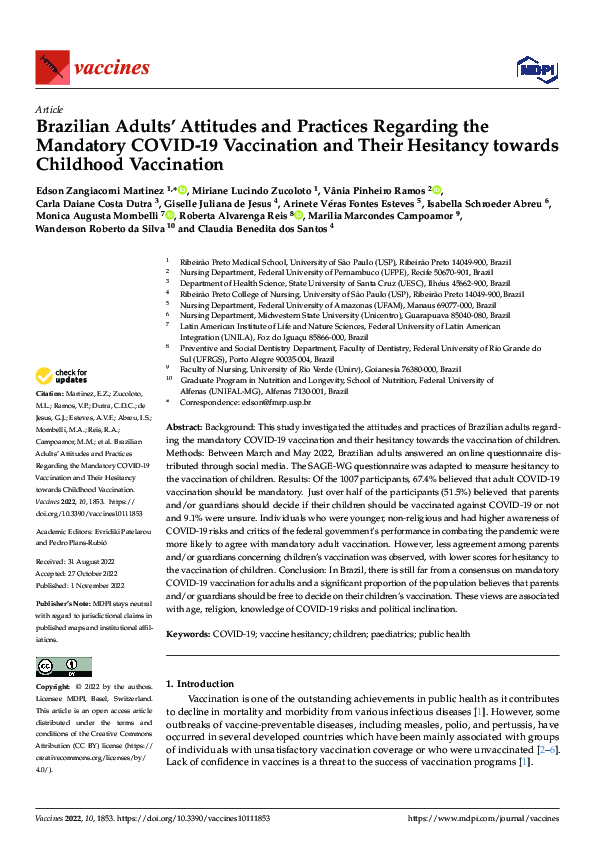 (PDF) Brazilian Adults’ Attitudes and Practices Regarding the Mandatory ...
