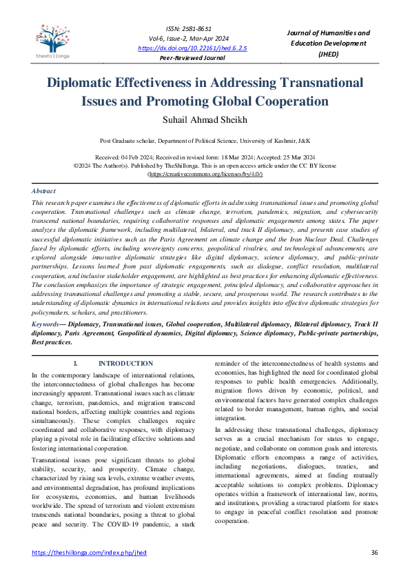 (PDF) Diplomatic Effectiveness in Addressing Transnational Issues and ...
