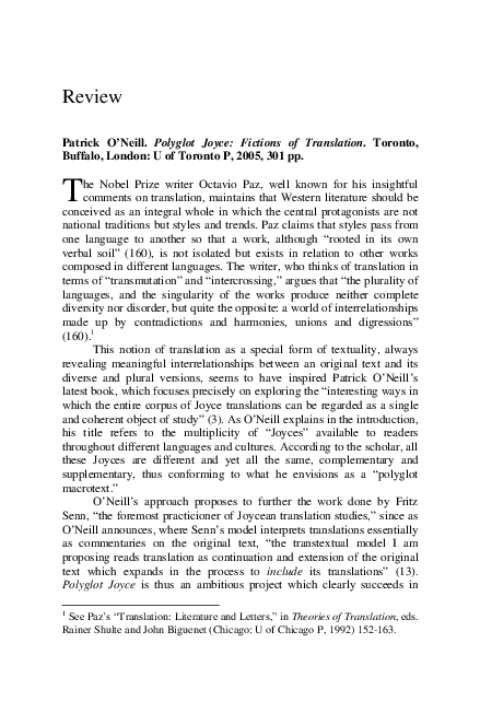 (PDF) “Patrick O’Neill: Polyglot Joyce: Fictions of Translation ...