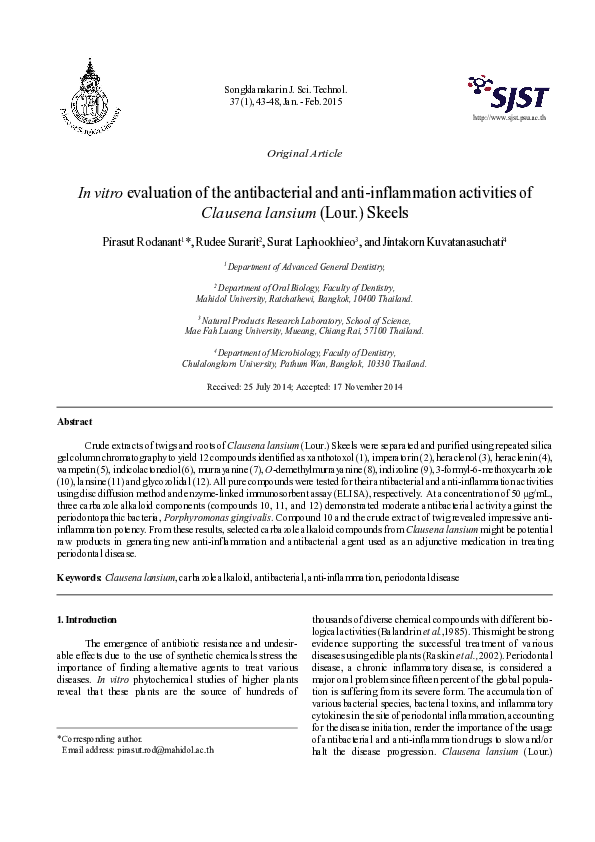 (PDF) In vitro evaluation of the antibacterial and anti-inflammation ...