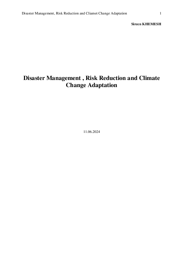 (PDF) Disaster Management , Risk Reduction and Climate Change Adaptation