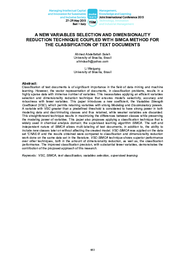 (PDF) A New Variables Selection And Dimensionality Reduction Technique ...