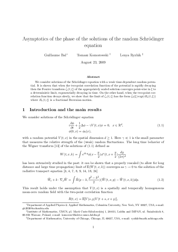 (PDF) Asymptotics of the phase of the solutions of the random ...