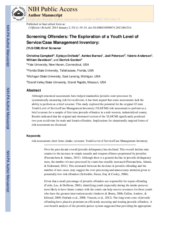 (PDF) Screening Offenders: The Exploration of a Youth Level of Service ...