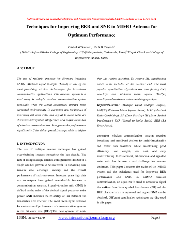 (PDF) Techniques for Improving BER and SNR in MIMO Antenna for Optimum ...