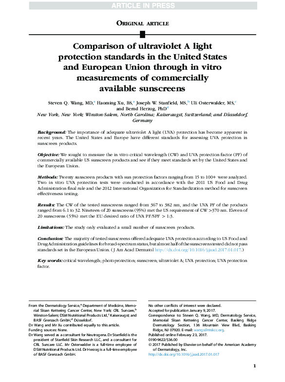 (PDF) Comparison of ultraviolet A light protection standards in the ...
