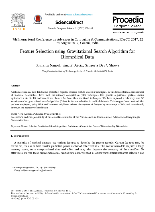 (PDF) Feature Selection using Gravitational Search Algorithm for ...