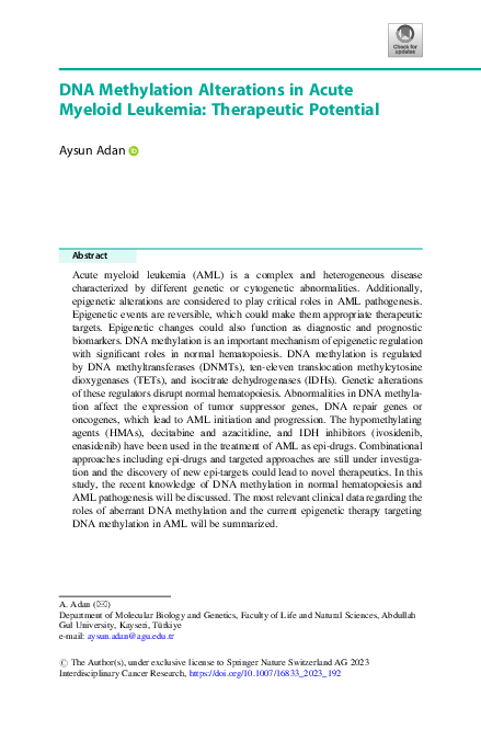 (PDF) DNA Methylation Alterations in Acute Myeloid Leukemia ...