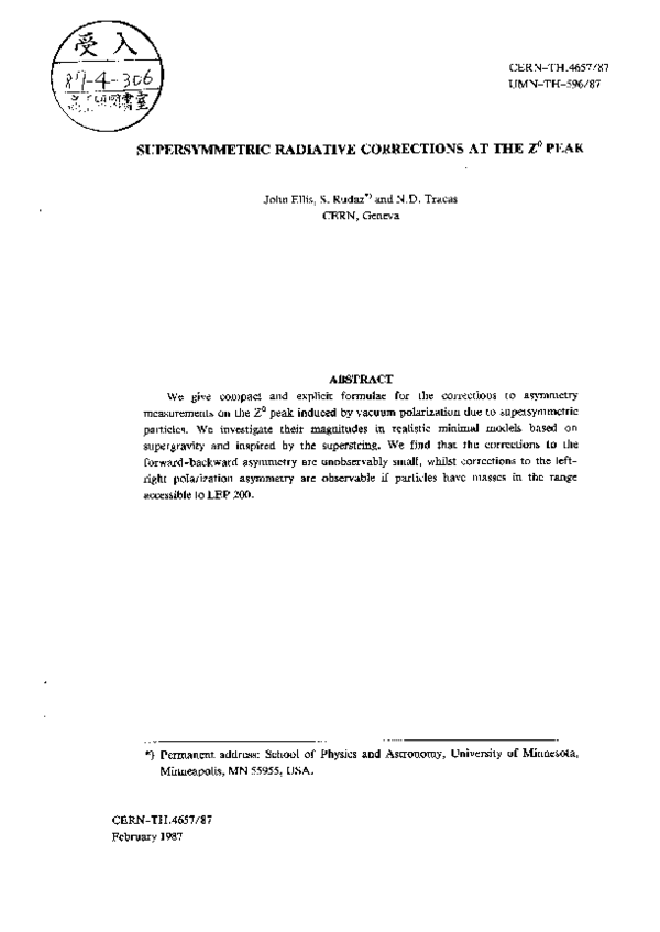 (PDF) Supersymmetric radiative corrections at the Z0 peak