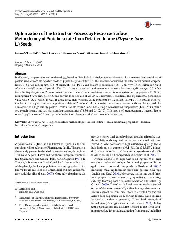 (PDF) Optimization of extraction process by response surface ...
