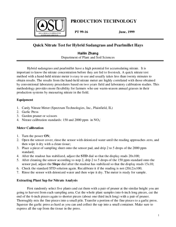 (PDF) Quick nitrate test for hybrid sudangrass and pearlmillet Hays