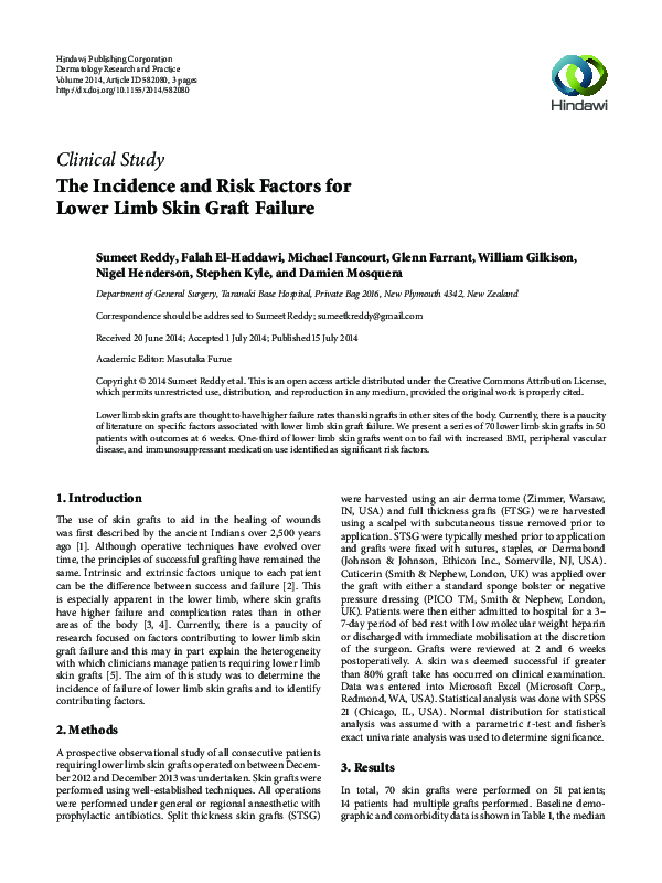 (PDF) The Incidence and Risk Factors for Lower Limb Skin Graft Failure