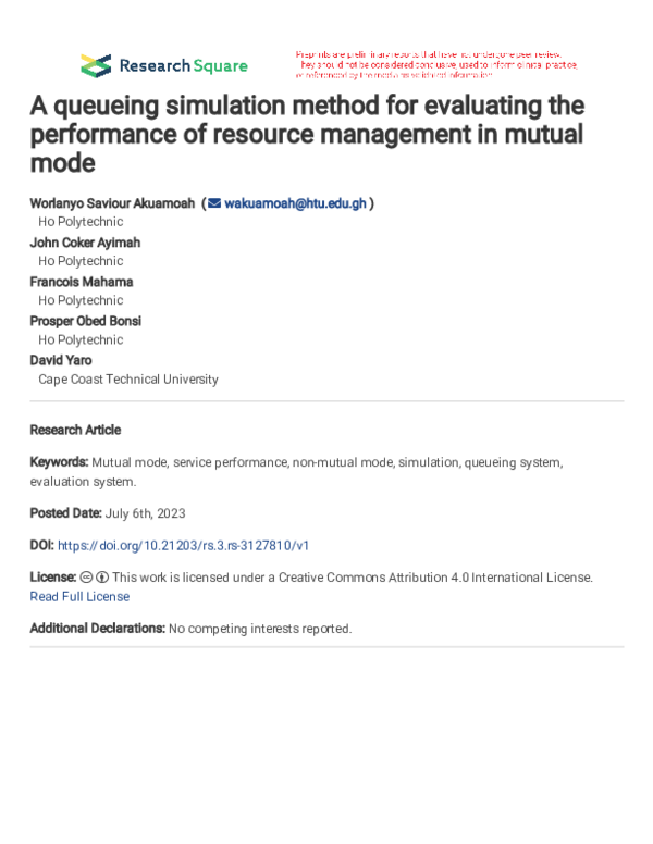(PDF) A queueing simulation method for evaluating the performance of ...