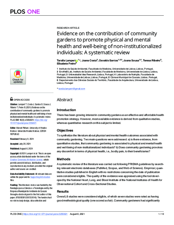 (PDF) Evidence on the contribution of community gardens to promote ...