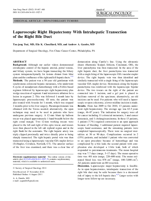 (PDF) Laparoscopic Right Hepatectomy With Intrahepatic Transection of ...