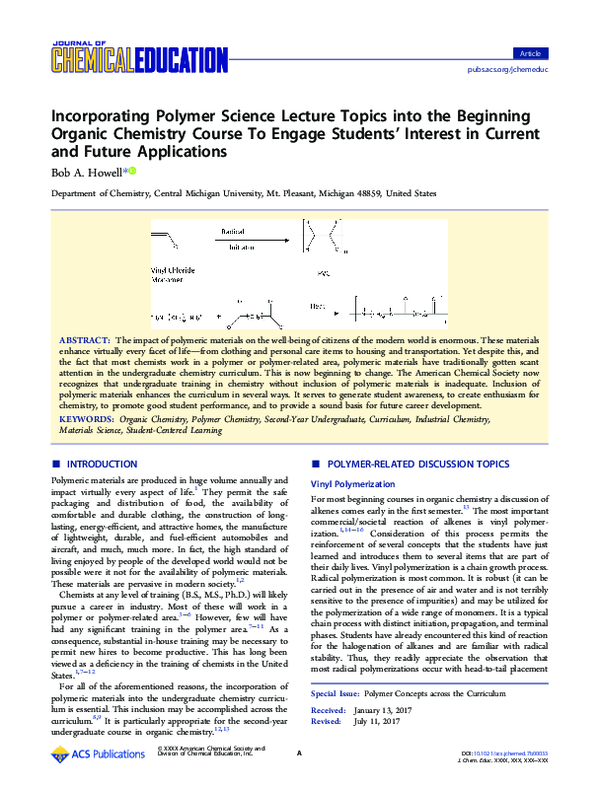 (PDF) Incorporating Polymer Science Lecture Topics into the Beginning ...