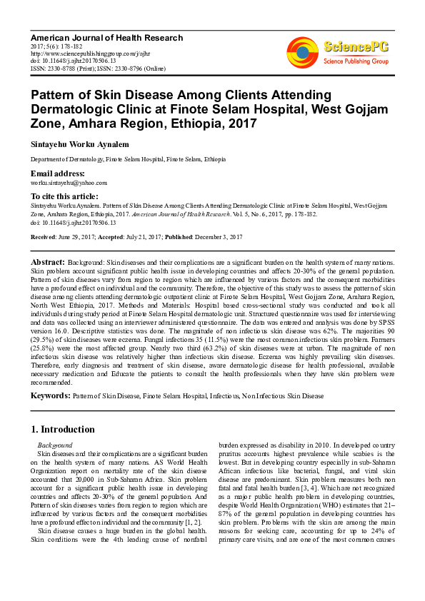 (PDF) Pattern of Skin Disease Among Clients Attending Dermatologic ...