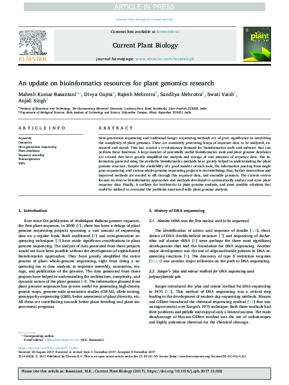 (PDF) An update on bioinformatics resources for plant genomics research