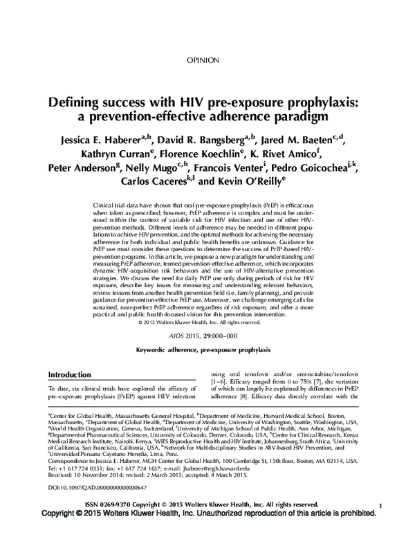 Pdf Defining Success With Hiv Pre Exposure Prophylaxis