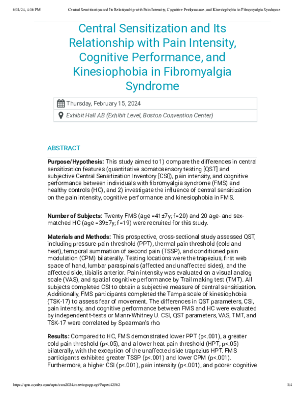 (PDF) Central Sensitization and Its Relationship with Pain Intensity ...