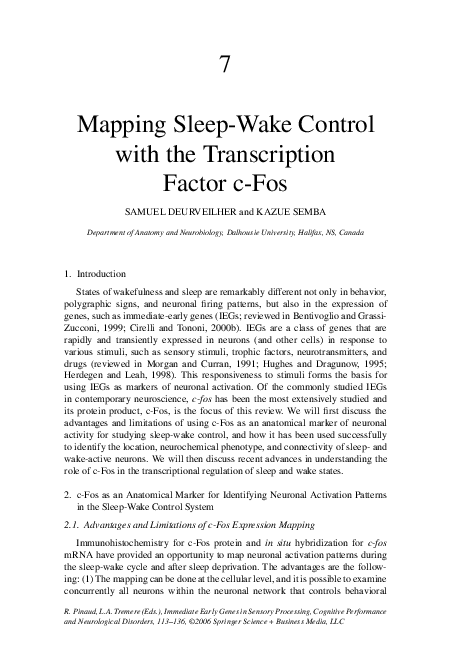 (PDF) Mapping Sleep-Wake Control with the Transcription Factor c-Fos