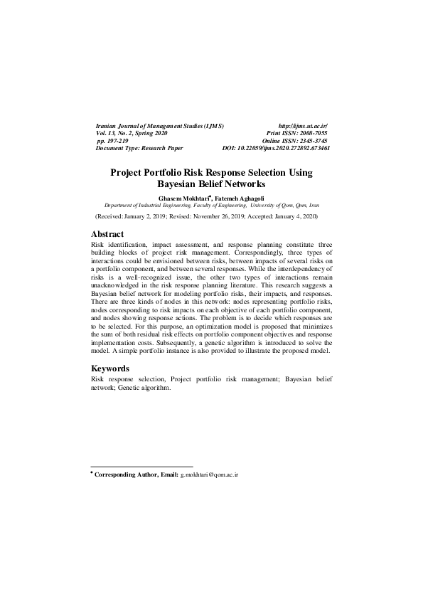 (PDF) Project Portfolio Risk Response Selection Using Bayesian Belief ...