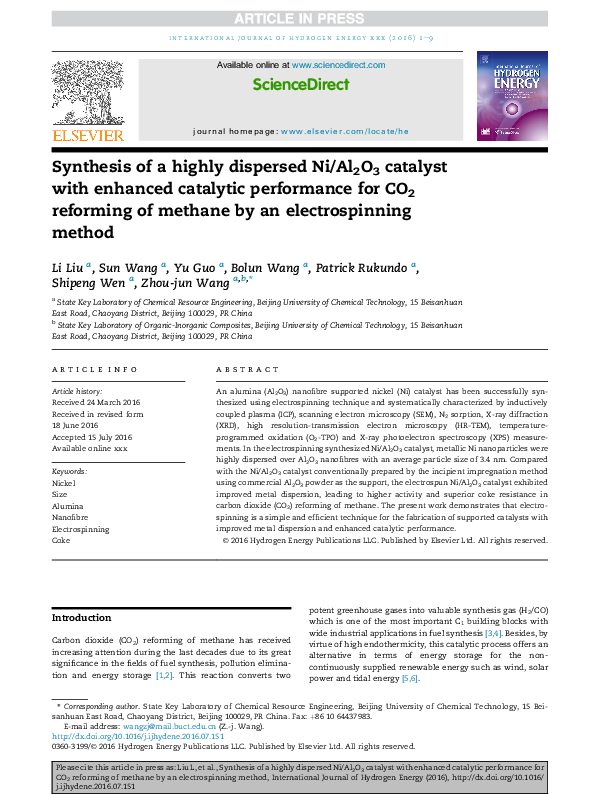 (PDF) Synthesis of a highly dispersed Ni/Al2O3 catalyst with enhanced ...