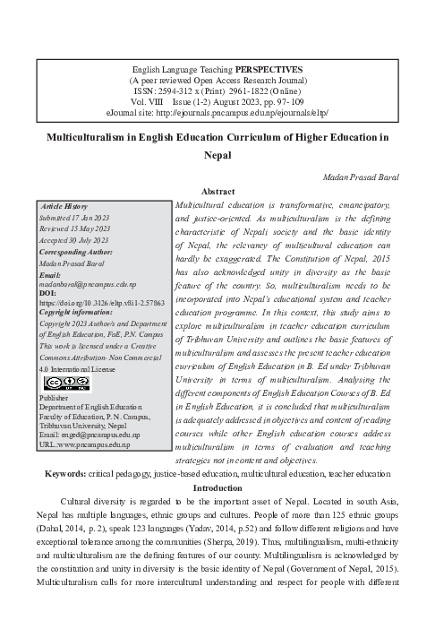 (PDF) Multiculturalism in English Education Curriculum of Higher ...