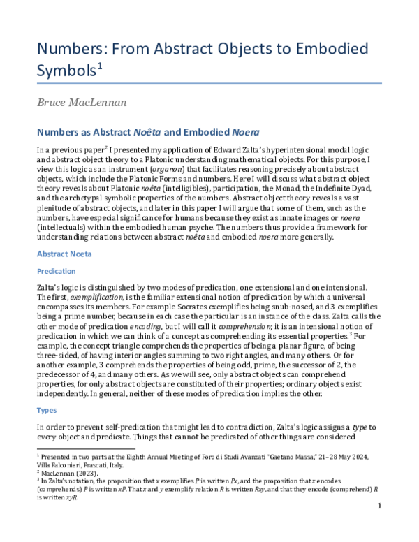(PDF) Numbers: From Abstract Objects to Embodied Symbols