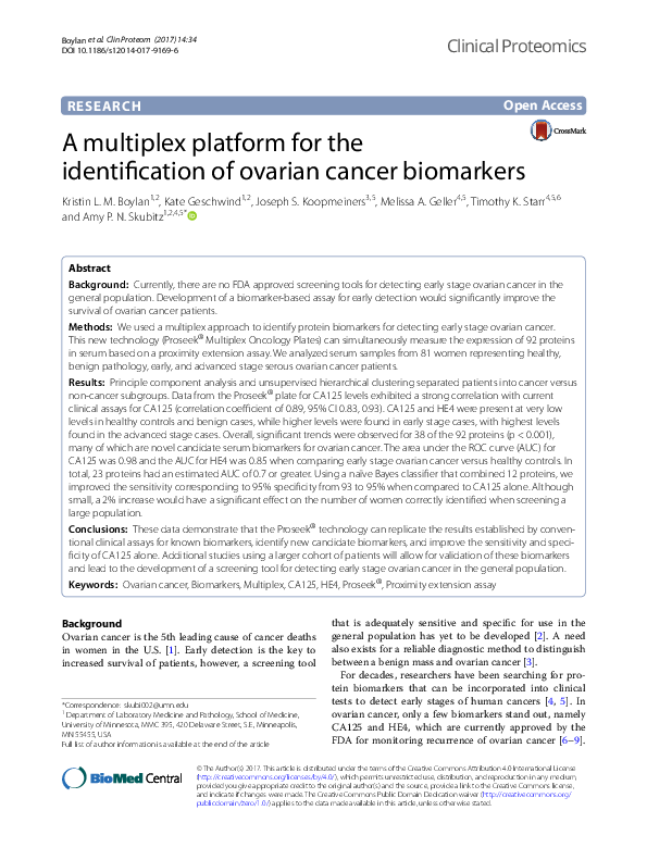 (PDF) A multiplex platform for the identification of ovarian cancer ...