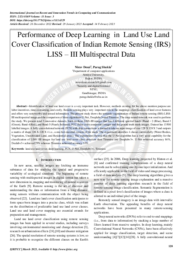 (PDF) Performance of Deep Learning in Land Use Land Cover ...