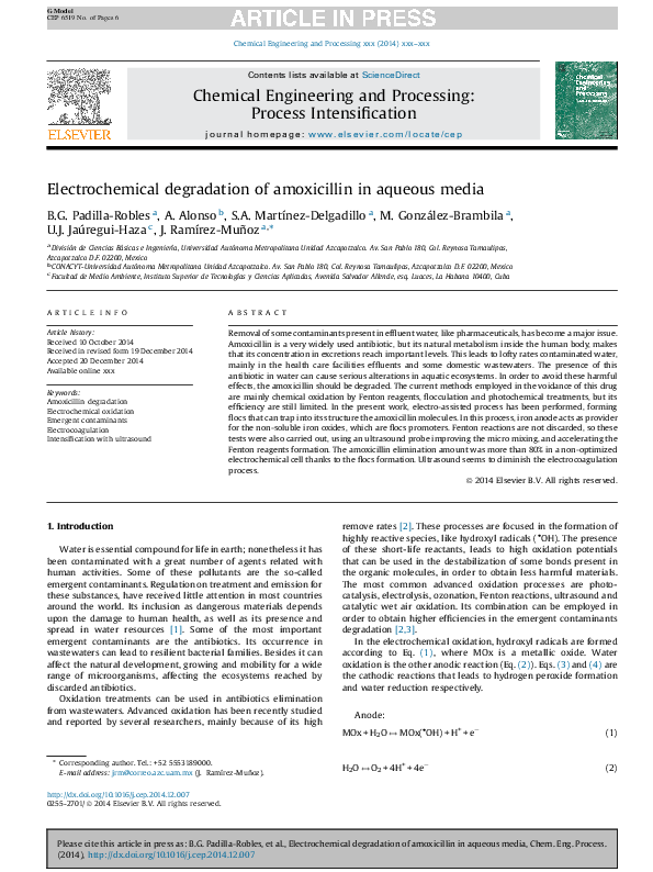 (PDF) Electrochemical degradation of amoxicillin in aqueous media