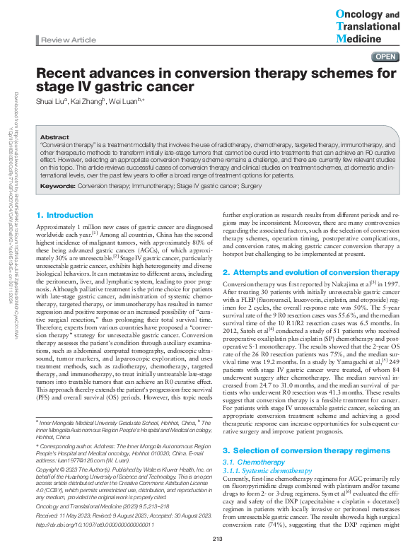 (PDF) Recent advances in conversion therapy schemes for stage IV ...