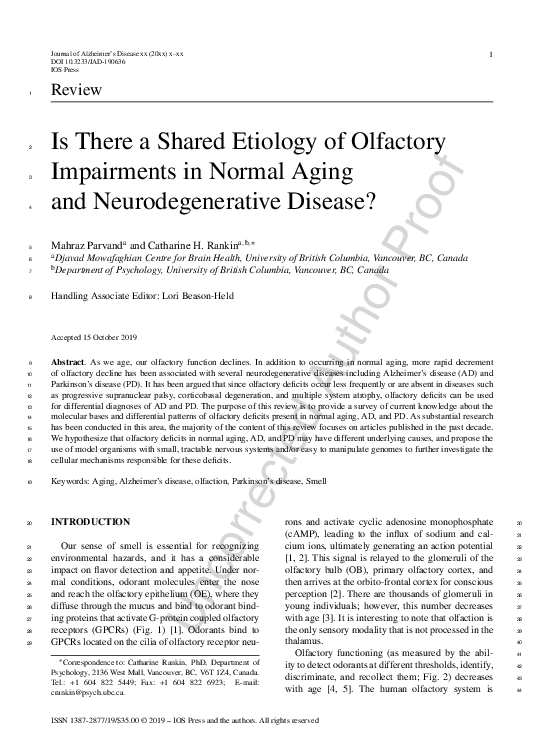 (PDF) Is There a Shared Etiology of Olfactory Impairments in Normal ...