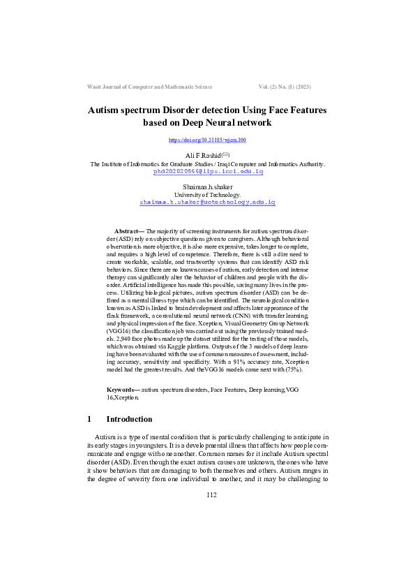 (PDF) Autism spectrum Disorder detection Using Face Features based on ...