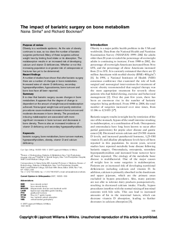(PDF) The impact of bariatric surgery on bone metabolism