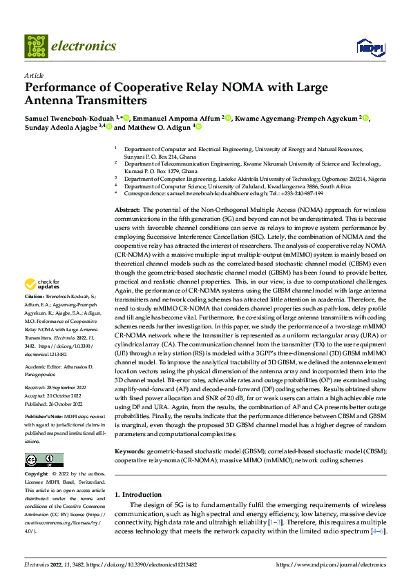 (PDF) Performance of Cooperative Relay NOMA with Large Antenna Transmitters