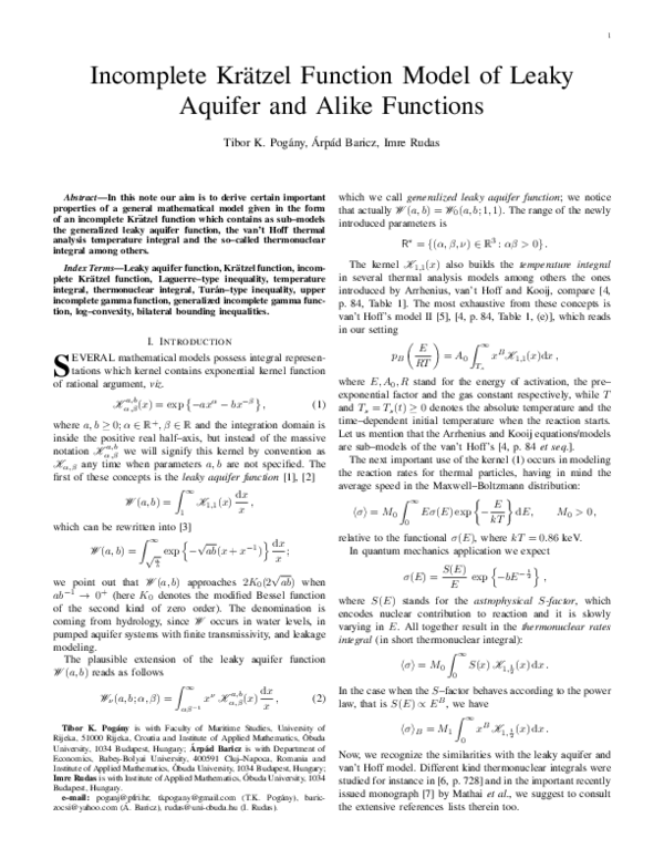 (PDF) Incomplete Krätzel function model of leaky aquifer and alike ...