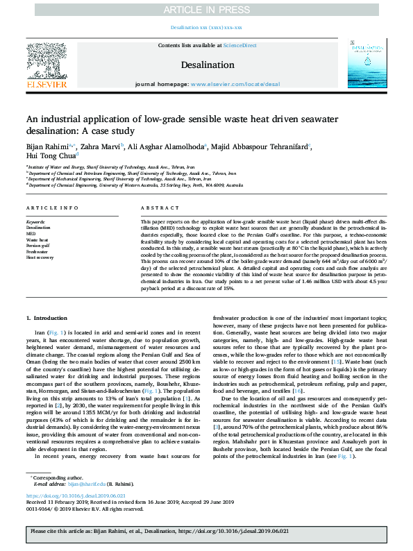 (PDF) An industrial application of low-grade sensible waste heat driven ...