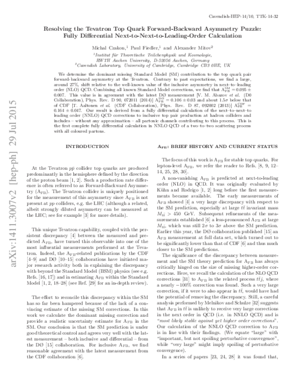(PDF) Resolving the Tevatron top quark forward-backward asymmetry puzzle