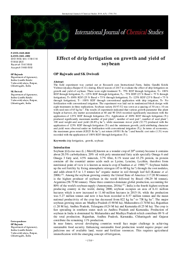(PDF) Effect of drip fertigation on growth and yield of soybean