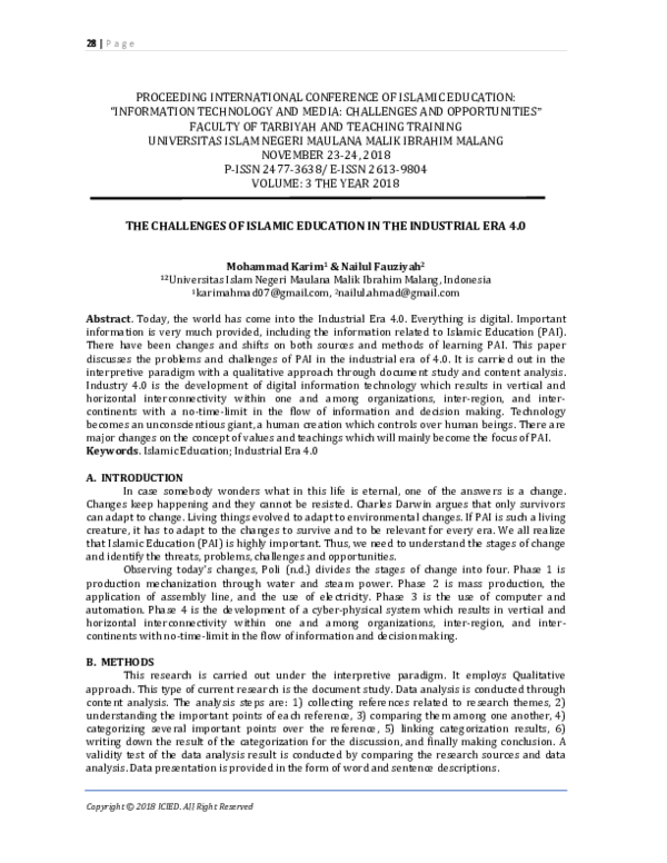 (PDF) The Challenges of Islamic Education in the Industrial Era 4.0
