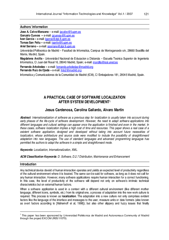 (PDF) A Practical Case of Software Localization after System Development